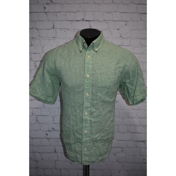 Orvis Country Dress Shirt Mens Size Large Classic LINEN Hawaiian Green Plaids - Picture 2 of 7